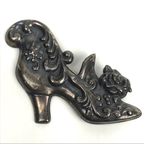 Art Nouveau Sterling 925 Repousse High Heel Brooch - Picture 1 of 7